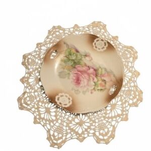 PINK ROSE PORCELAIN SEVING PLATE WITH HANDLES.Excellent condition marked